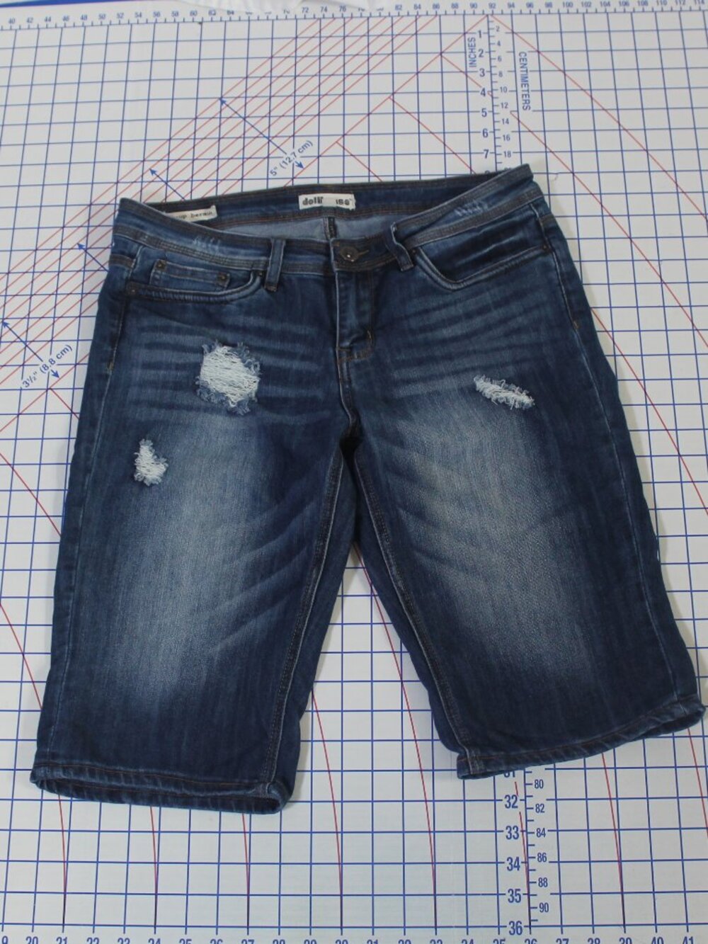Dollhouse Roll-Up Bermuda Shorts Distressed Denim Juniors 11